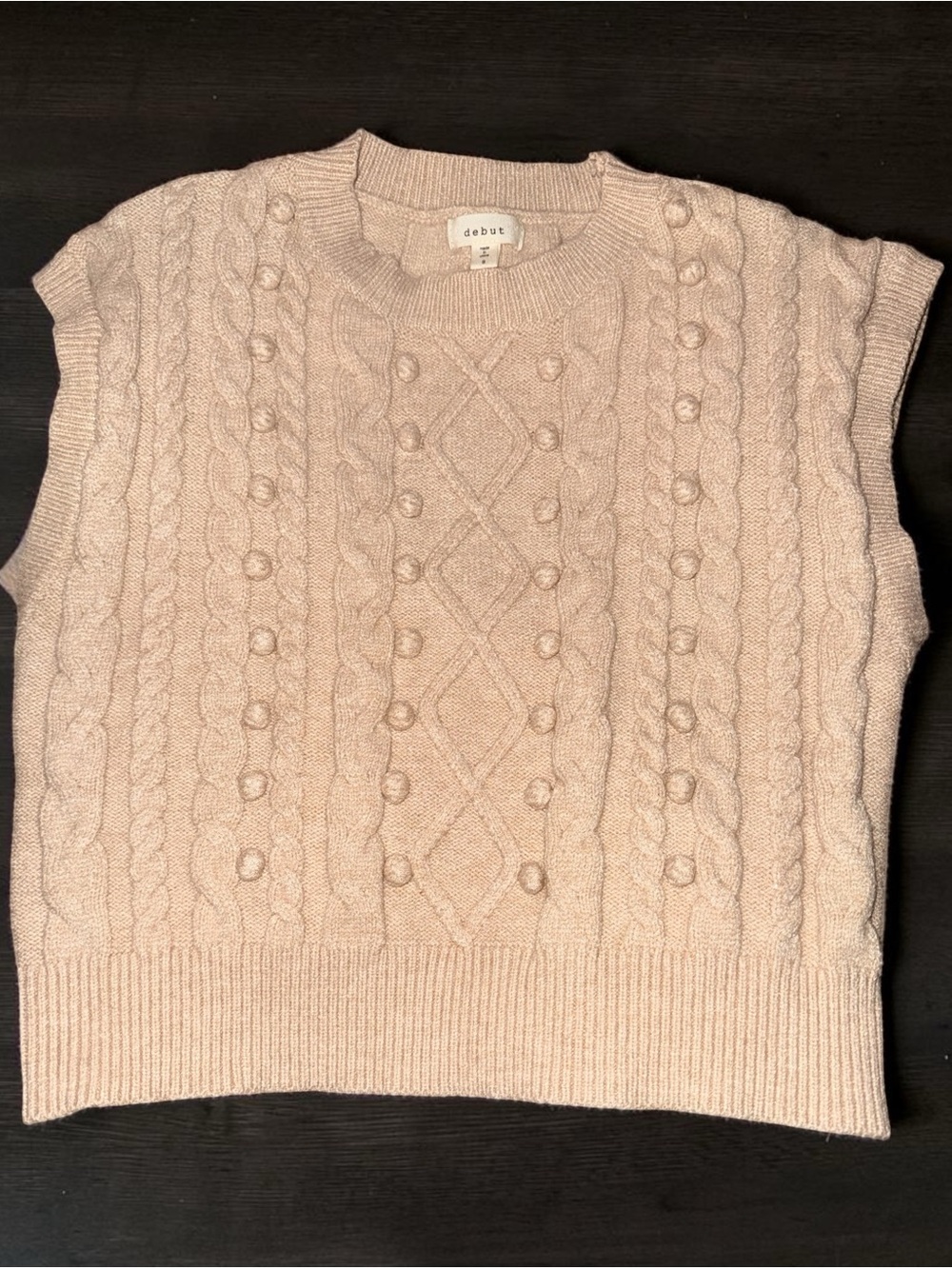 DEBUT CABLEKNIT POM POM BAUBLE SWEATER VEST CREAM SIZE SMALL